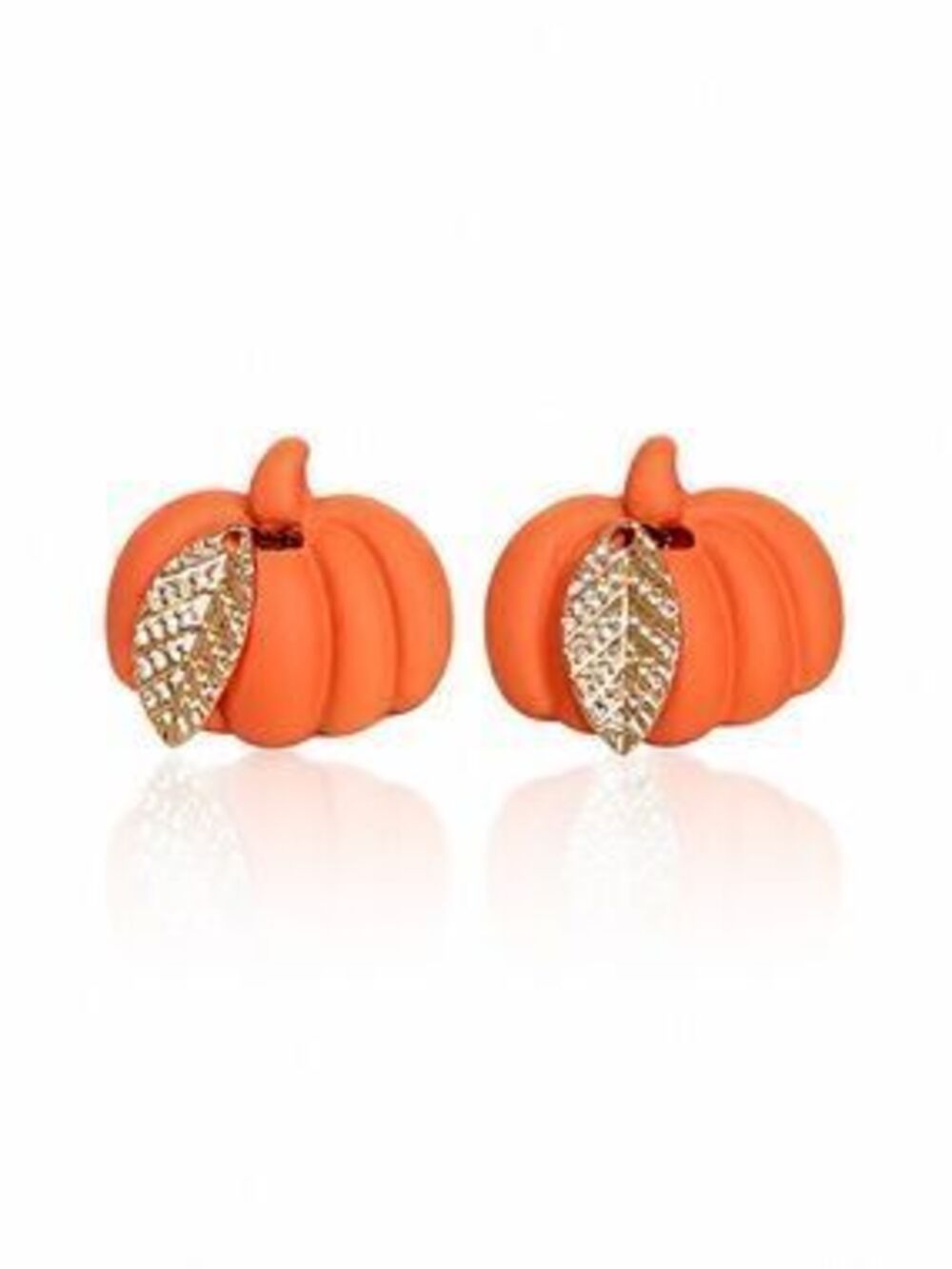 Gold Leaf Accent Orange Pumpkin Stud Earrings